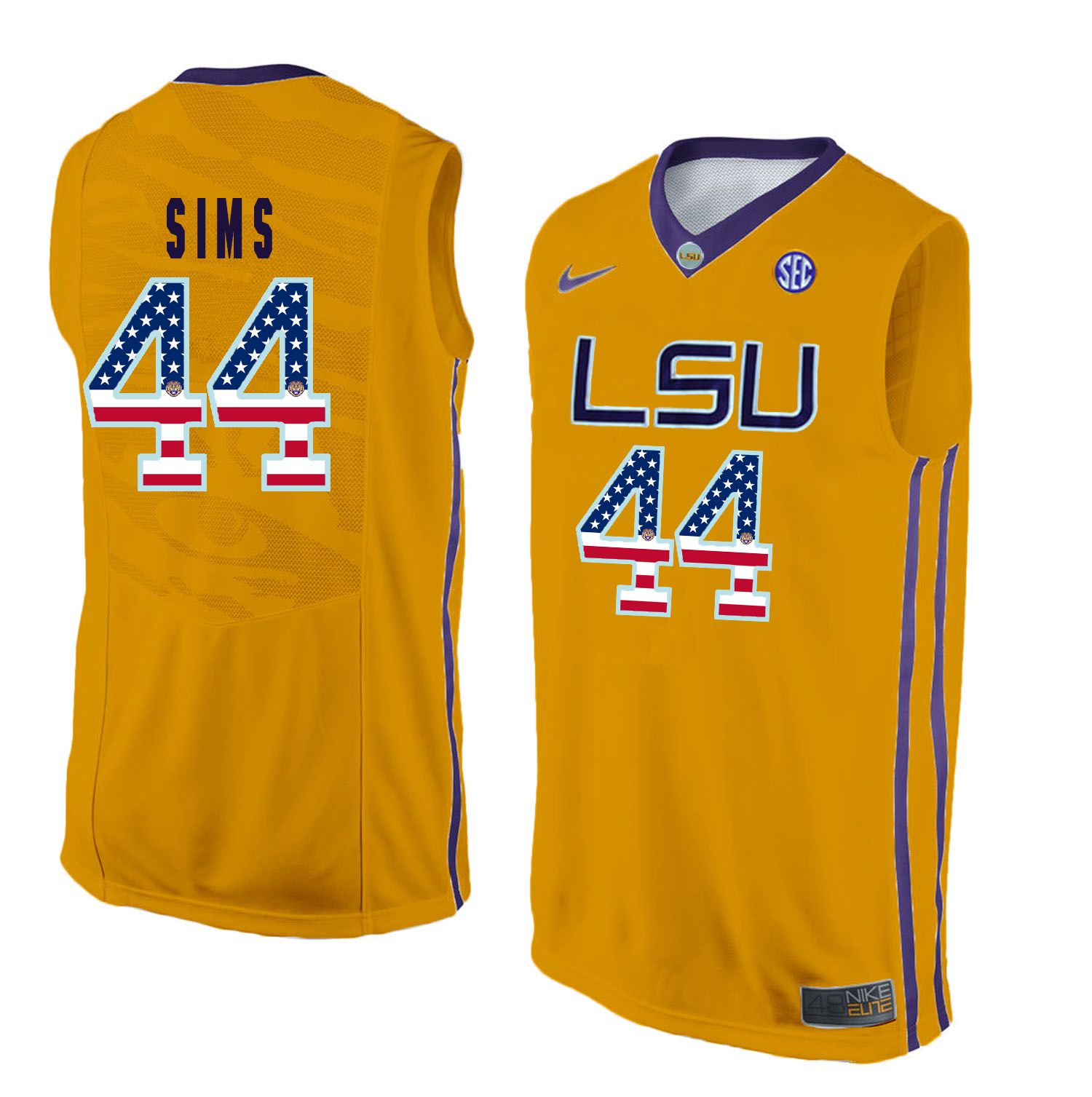 Men LSU Tigers #44 Sims Yellow Flag Customized NCAA Jerseys